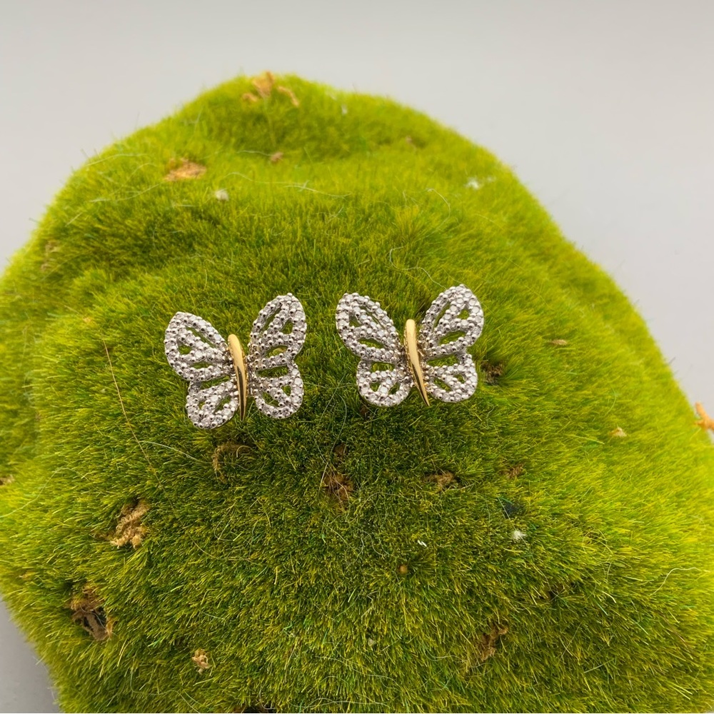 14k Gold Butterfly Earrings with Diamonds